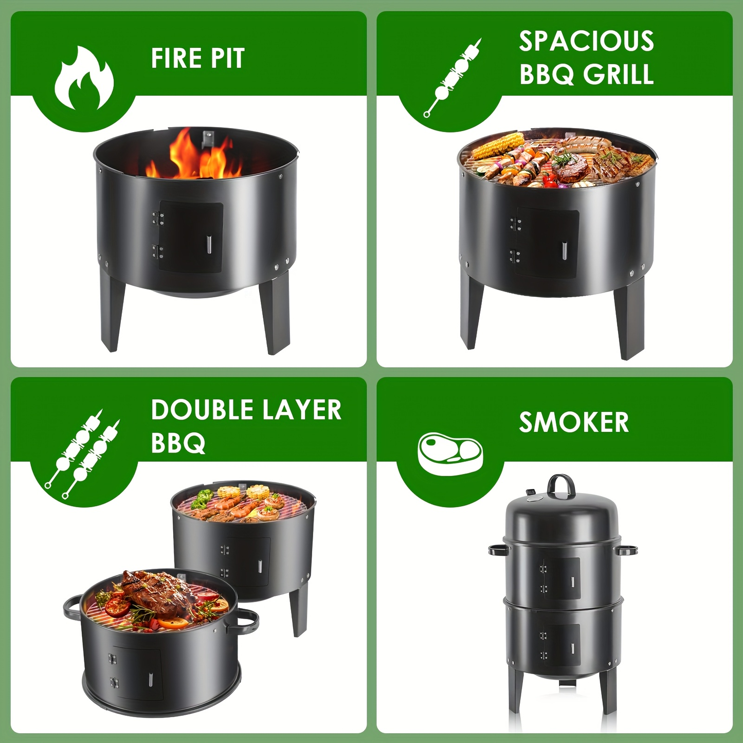 Charcoal Smoker Grill 16 Inch Vertical 3-Tier with Easy Temperature Control, Portable Outdoor Smoker for Simultaneous Smoking Grilling Cooking, Backyard Camping BBQ