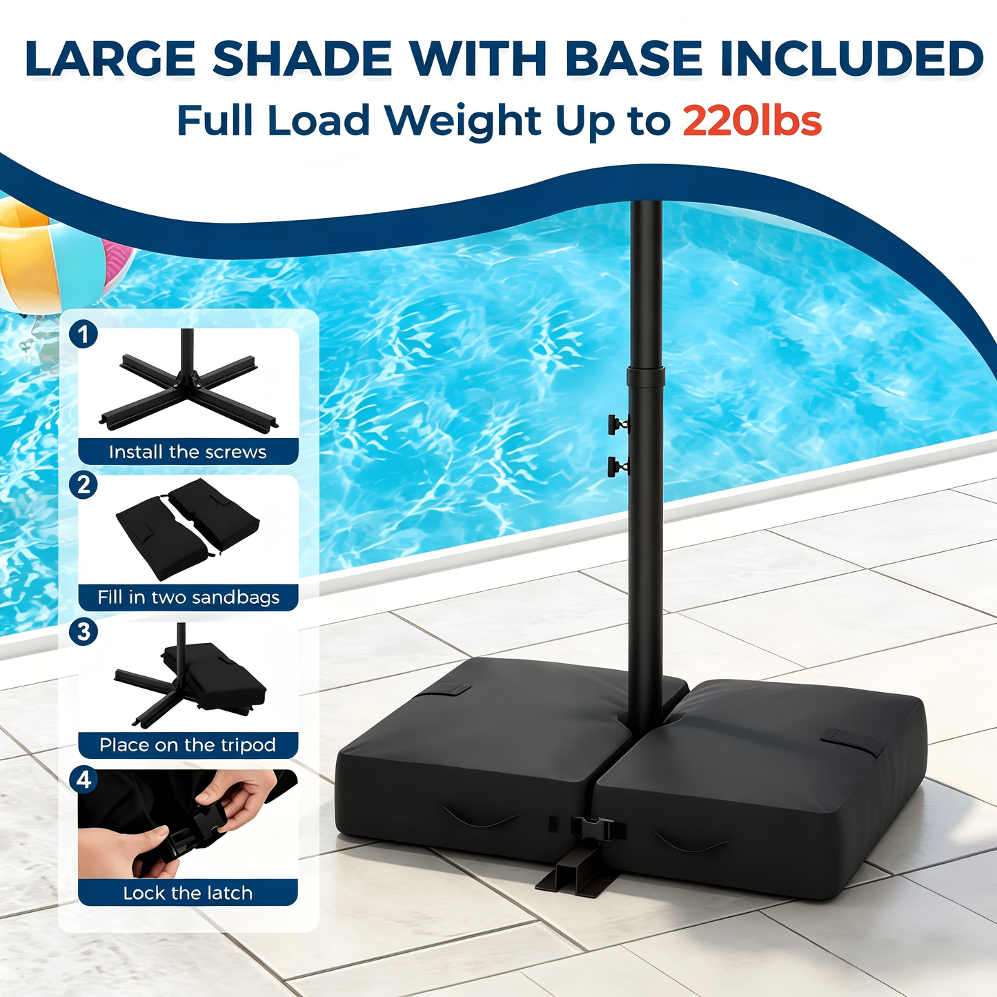 Solar Patio Umbrella 10FT Offset Cantilever LED Lights UPF50+ UV