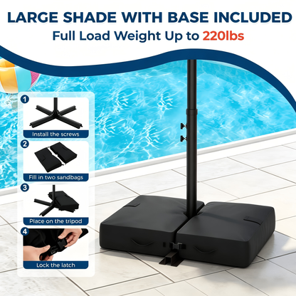 Solar Patio Umbrella 10FT Offset Cantilever LED Lights UPF50+ UV