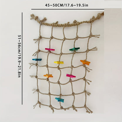 Hemp Rope Bird Climbing Net with Colorful Star Foot Shapes and Hanging Loops for Parakeet and Parrot Cages