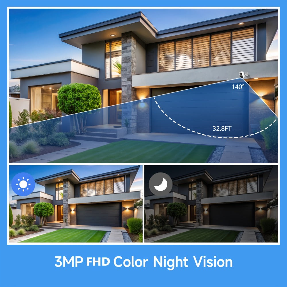 3MP Battery Outdoor Security Camera with Optional Solar Panel and Two- or Four-Camera 64GB Card Kits