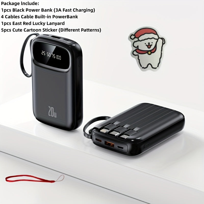 Power Bank 10000mAh with Three Built-In Cables, 5W/15W/22.5W Options, Digital Display and Lanyard