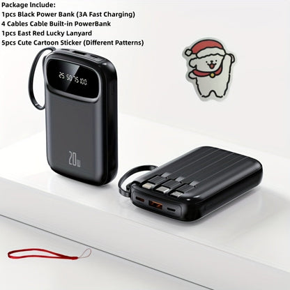 Power Bank 10000mAh with Three Built-In Cables, 5W/15W/22.5W Options, Digital Display and Lanyard