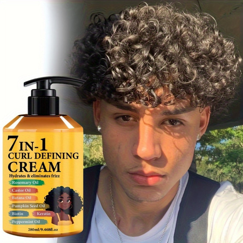 Curl Cream for Wavy & Curly Hair 9.47oz - 7-in-1 Moroccan Argan Oil & Rosemary Formula for Long-Lasting Hold, Frizz Control & Naturally Fluffy Defined Curls | Curly Girl Method Approved