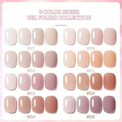 Gel Nail Polish Set with XEIJAYI Label, 8 Summer Ice Jelly Colors in Sheer Photo Frame Bottles