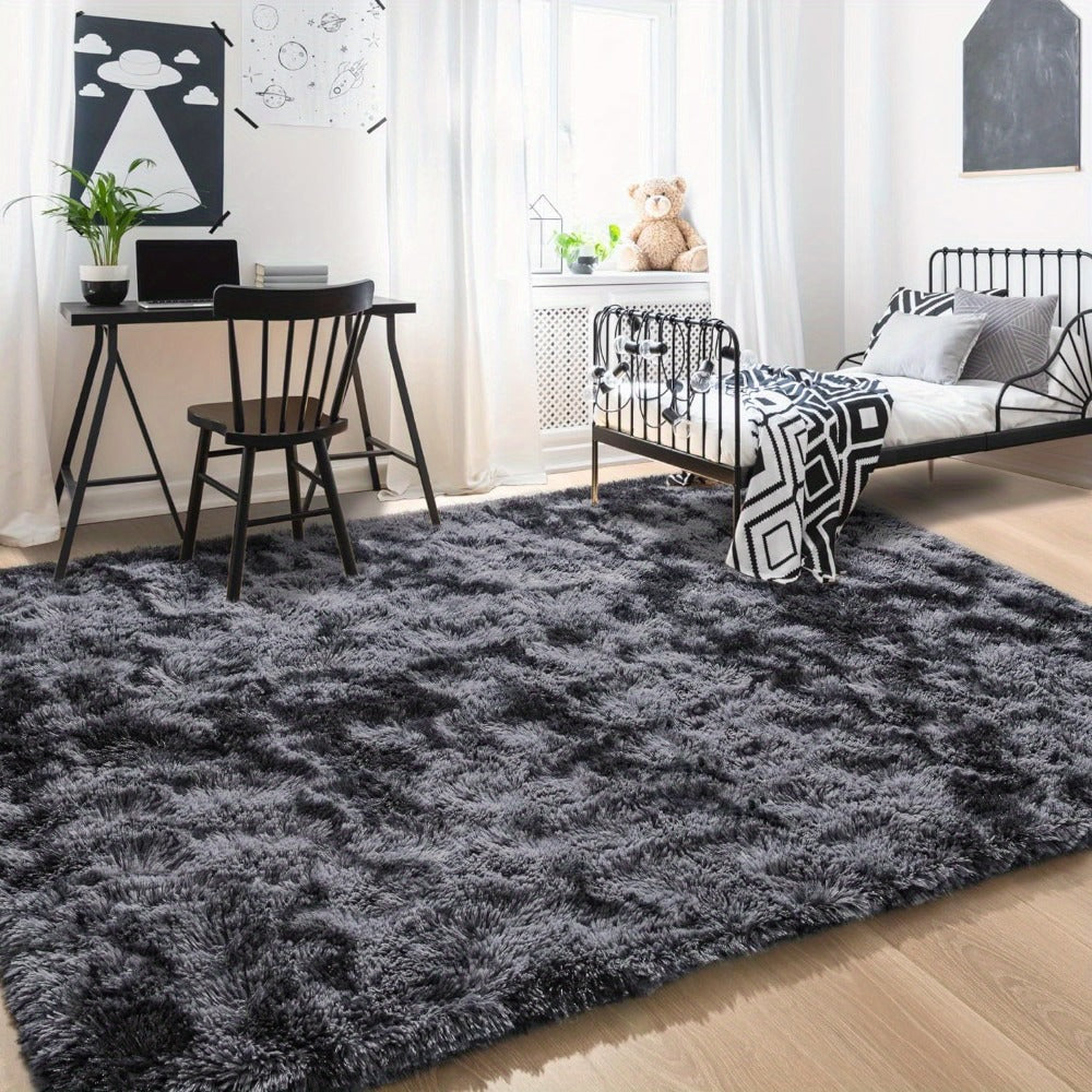 Area Rug, 6x9 Foot Tie-Dye Coffee Plush Shag Style with Machine-Wash Care and Source-Listed Backing
