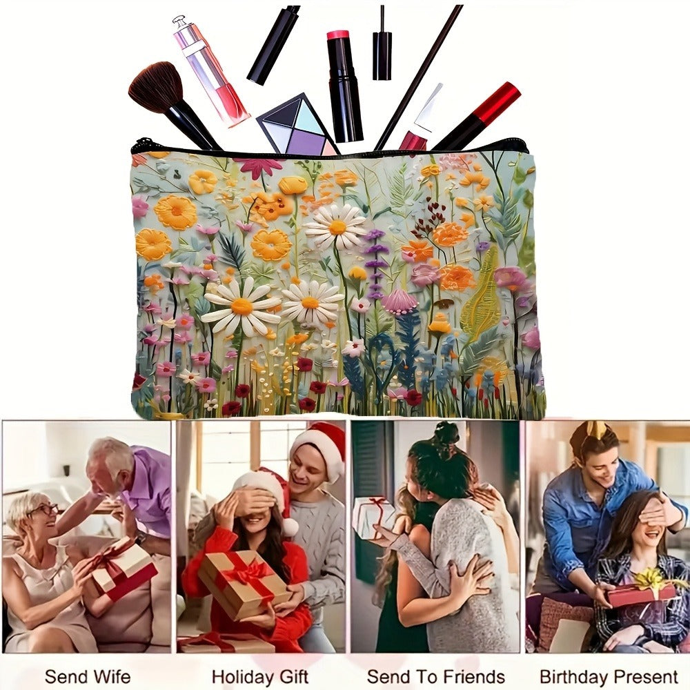 Makeup Bag – Daisy Floral Makeup Bag 4-Pack Set Foldable Zipper Travel Cosmetic Pouch Durable Toiletry Organizer Gift for Women Girls…