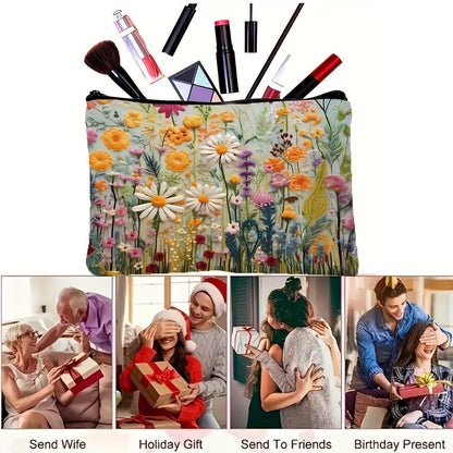 Makeup Bag – Daisy Floral Makeup Bag 4-Pack Set Foldable Zipper Travel Cosmetic Pouch Durable Toiletry Organizer Gift for Women Girls…