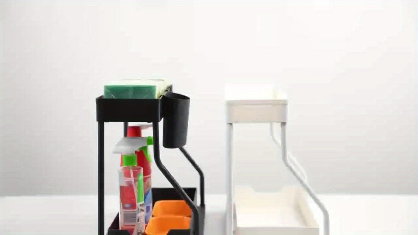 Under Sink Storage Organizer 2-Piece Sliding Shelf Set in Black or White for Kitchen and Bathroom