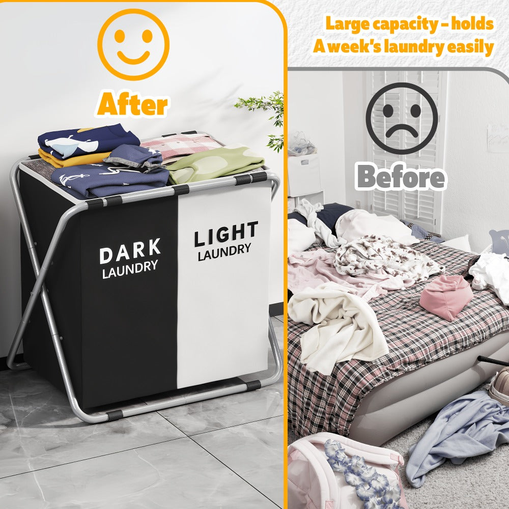 Fabric Laundry Sorter Hamper with Carry Handles in Two- or Three-Section Designs and 57 or 70cm Height Options