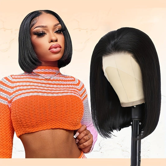 250% Density HD Lace Closure Wig Human Hair Straight Bob Glueless 4x4 Pre-Plucked Pre-Cut Natural Hairline Beginner Friendly 8-16 Inch Natural Black
