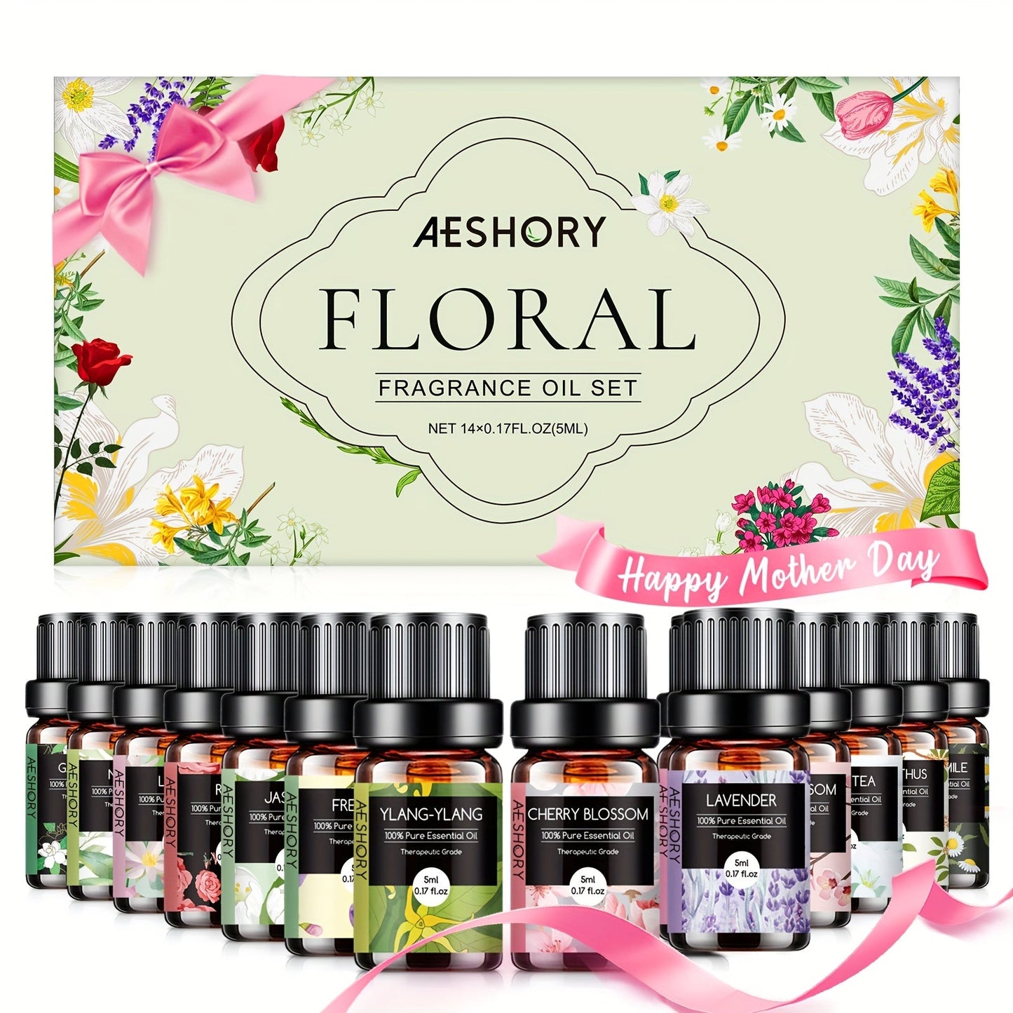 14-Bottle Fragrance Oil Gift Set with 5ml Bakery or Floral Scent Assortments for Diffusers and Candle Projects