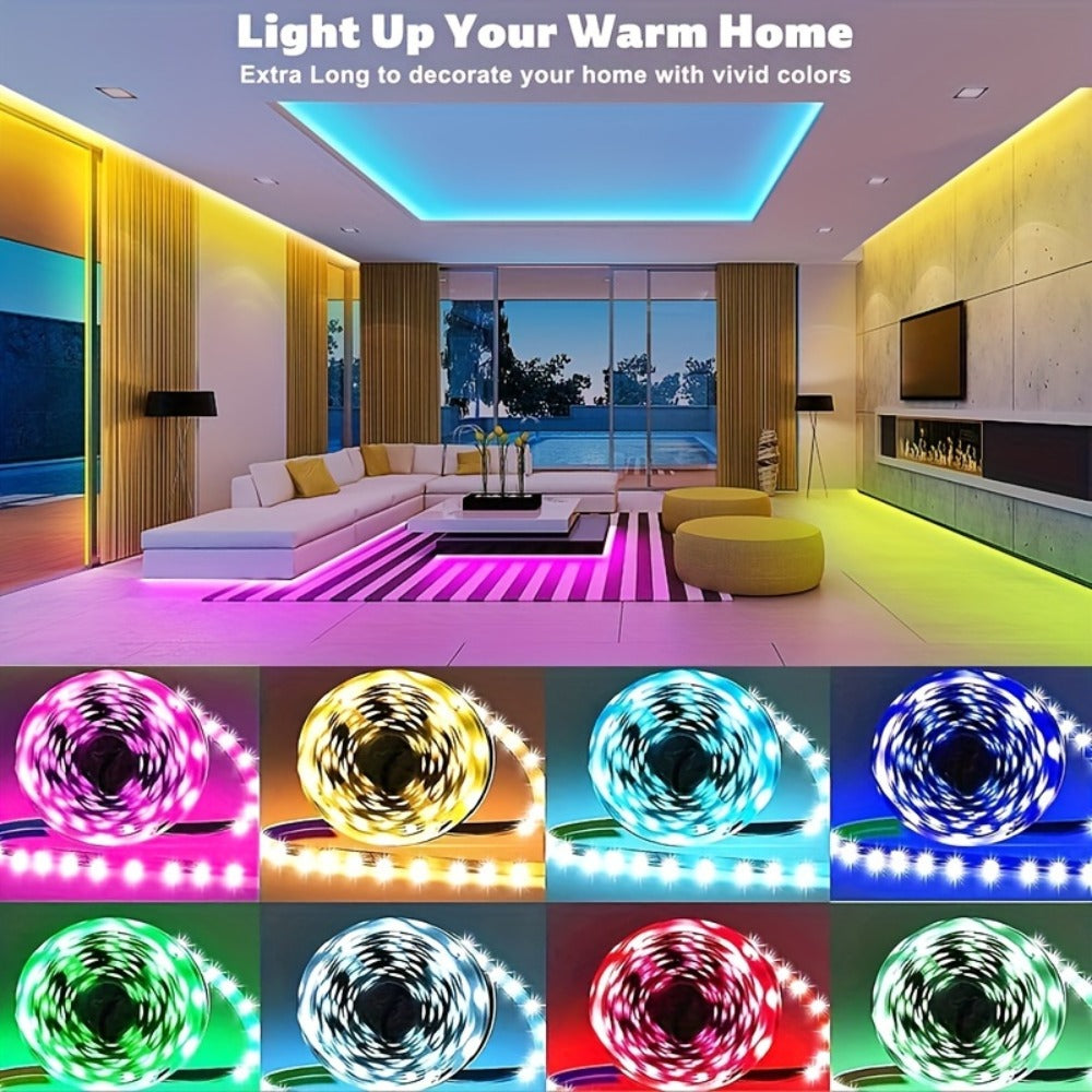 100ft RGB LED Strip Light Kit with Two 50ft Rolls, App Control, 44-Key Remote and 24V Adapter