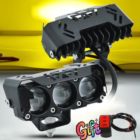 Motorcycle LED Lights 2 Pack with Switch - Dual Color White & Amber High Low Beam Auxiliary Driving Lights for Motorcycle Truck ATV UTV SUV Off Road