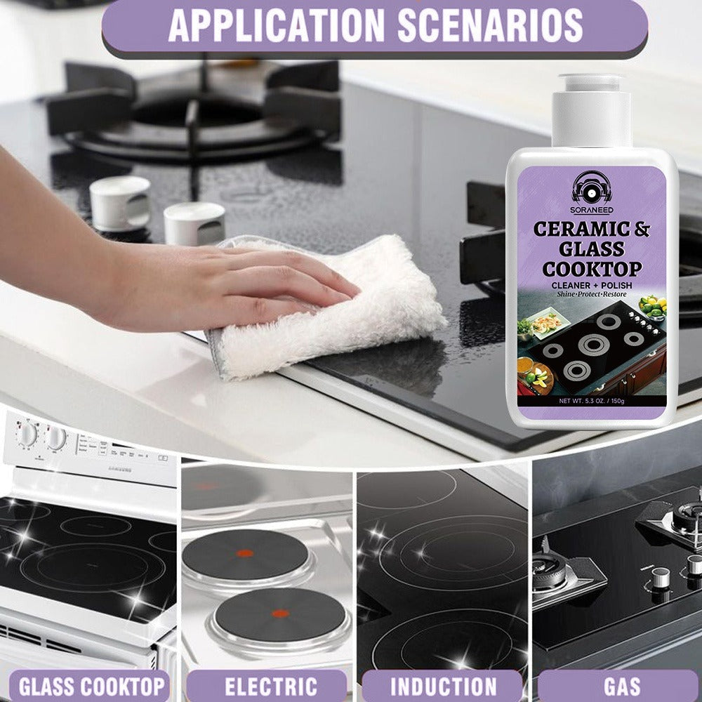 Ceramic Stovetop Cleaner Cream – Heavy Duty Glass Stove Top Cleaning Paste, Removes Burnt-On Grease & Stains, Non-Scratch, Non-Toxic, No Harsh Fumes, Safe for Induction & Electric Cooktops