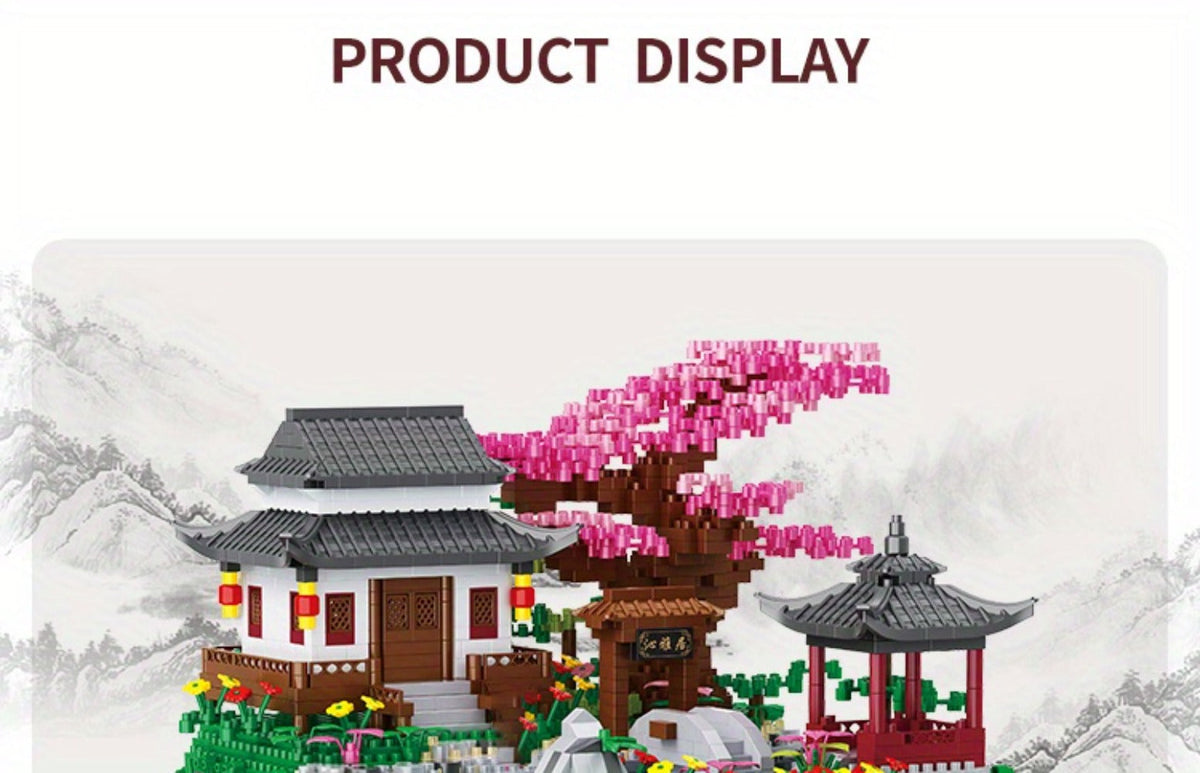Bonsai Tree Building Set 3320 Pieces Micro Blocks, Chinese Architecture Peach Blossom Cherry Blossom Miniature Model Kit