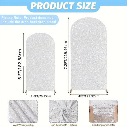 Glitter Sequin Wedding Arch Covers, Two-Piece 6 ft and 7.2 ft Spandex Backdrop Set in Eight Colors