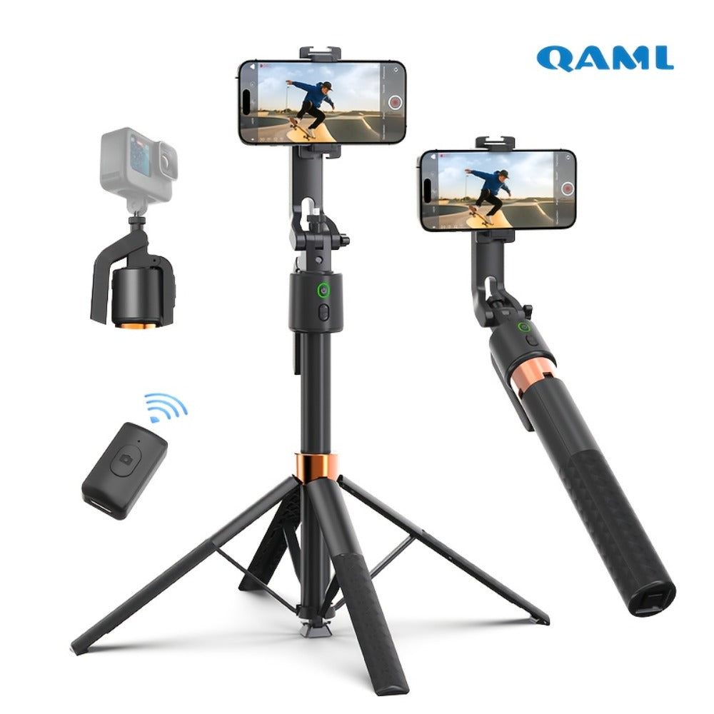Aluminum Alloy Auto Tracking Phone Tripod with 360° Face Recognition 1200mAh Rechargeable Battery & Wireless Remote – Extendable Selfie Stick Stand for iPhone Android Live Streaming Vlog Travel