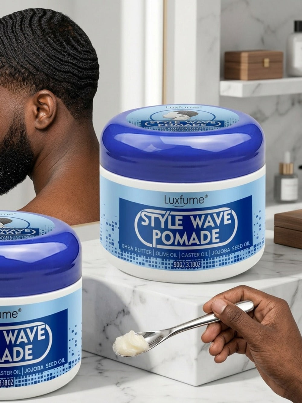 Wave Pomade 2-Pack Strong Hold & No Grease for Men - Easy Water Rinse, Perfect for Creating & Reinforcing 360 Waves, Non-Greasy Daily Hair