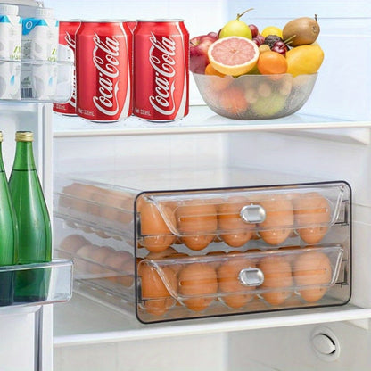 Egg Drawer Food Storage Organizer for Refrigerator with Two Clear Tiers, Lid and 40-Egg Capacity