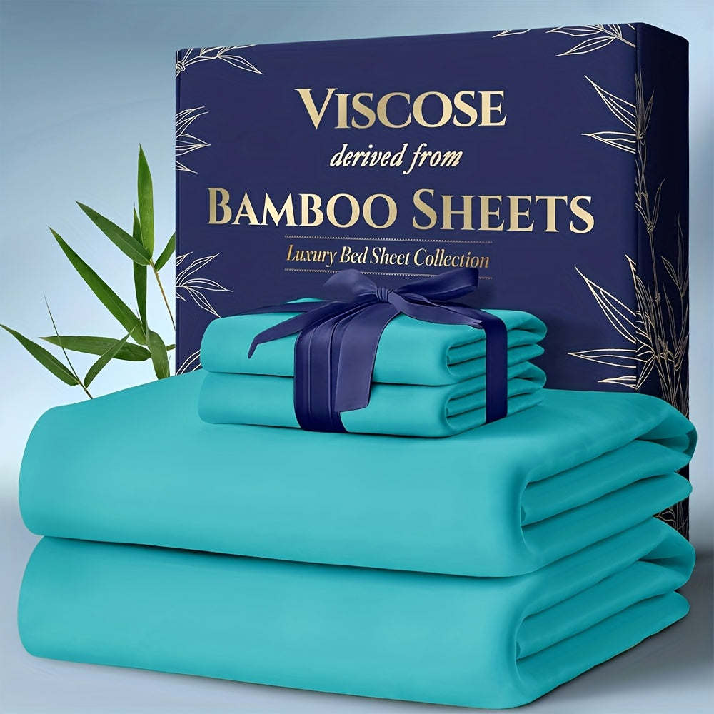 Bed Sheet Set Bamboo-Derived Fabric with Four Bed Sizes, Documented Sheet Dimensions and Thirteen Colors