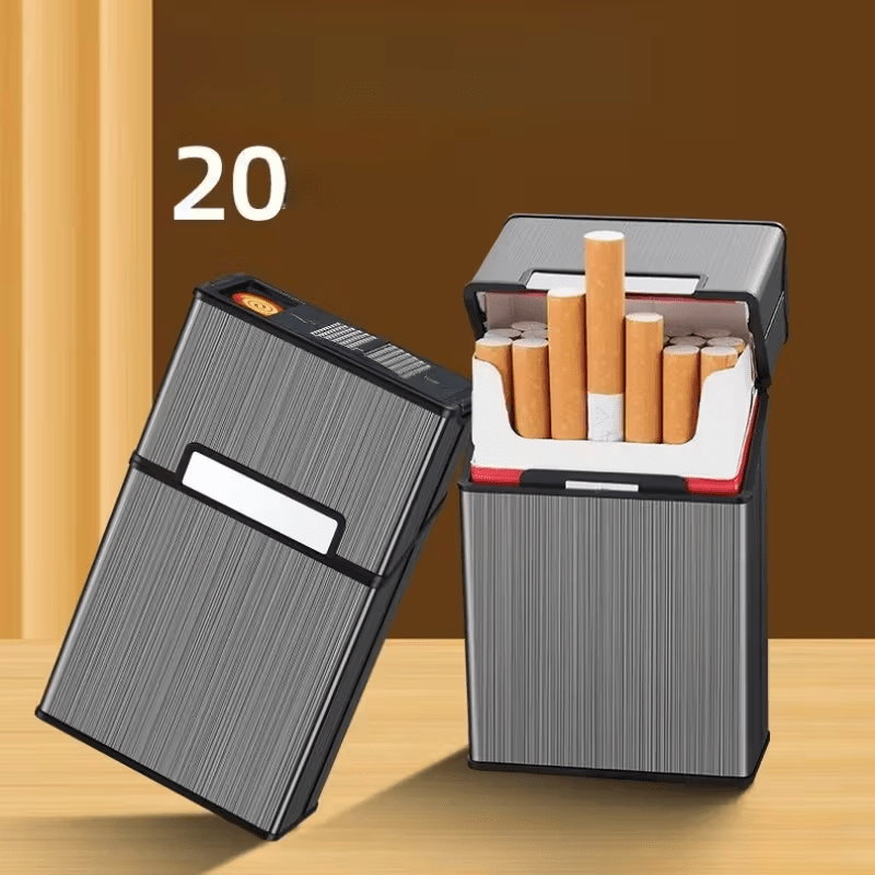 Lighters & Smoking Accessories - Rechargeable Lighter with Integrated Cigarette Case Windproof Electric - product detail view