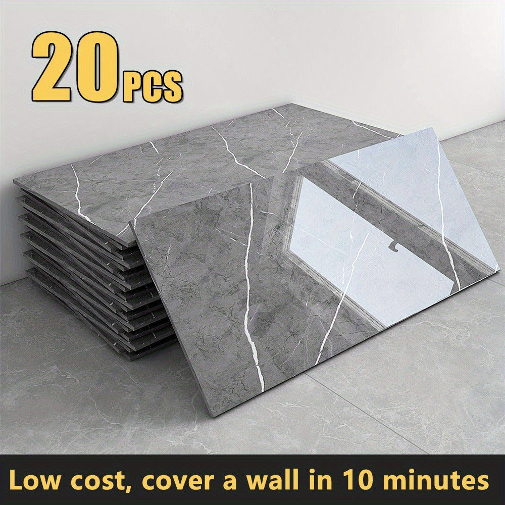 Peel and Stick Marble Wall Tiles - Self-Adhesive Waterproof Backsplash Panels for Kitchen Bathroom Living Room, Easy Install DIY Wall Sticker Decor (23.62"x11.81", 20/40 Pack)