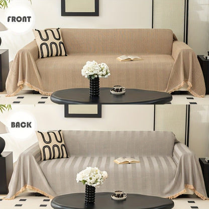 Sofa Cover 71-Inch Herringbone Jacquard Woven Throw with Tassel Fringe in Grey, Coffee, Green or Blue