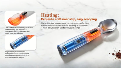 Electric Heated Ice Cream Scoop USB-C Rechargeable with 3 Temperature Settings 120°F 140°F 160°F IPX7 Waterproof Ergonomic Handle Gift for Ice Cream Lovers
