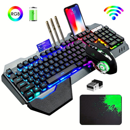 RGB Wireless Gaming Keyboard and Mouse Combo 2.4GHz Rechargeable Backlit Mechanical Feel Metal Panel for PC Laptop Desktop Black White Gamer Gift