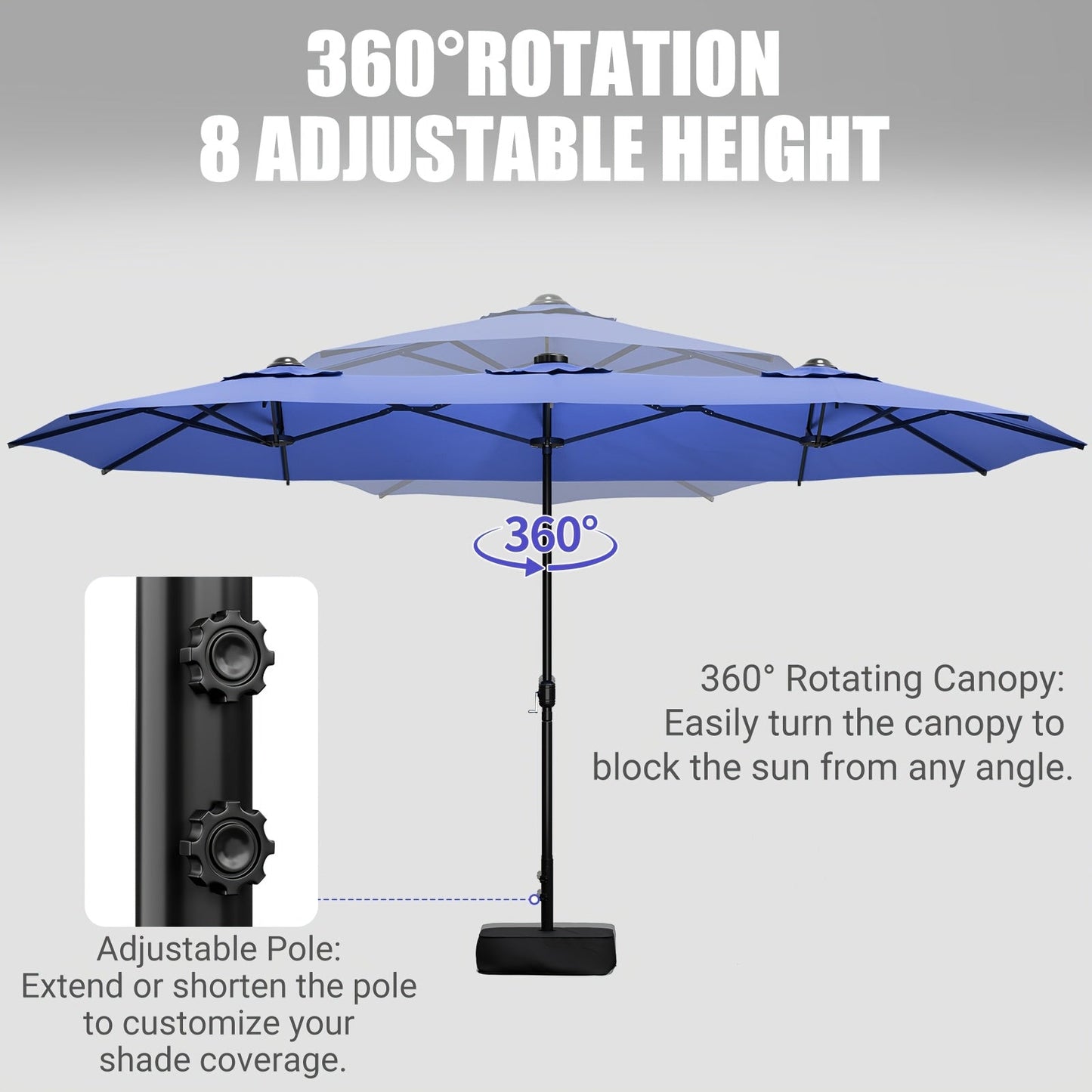 Patio Umbrella 15FT Double-Sided Large Outdoor Umbrella with Base – UPF 50+ UV Protection, Wind Resistant, Crank Open for Garden Pool Backyard