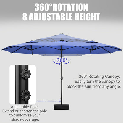 Patio Umbrella 15FT Double-Sided Large Outdoor Umbrella with Base – UPF 50+ UV Protection, Wind Resistant, Crank Open for Garden Pool Backyard