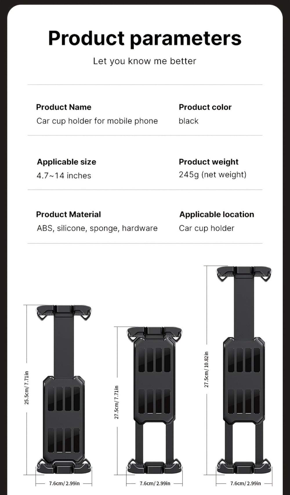 TP08 Cup-Base Car Phone Mount with Expanding Lower Base and Adjustable Clamp for 4–13-Inch Devices