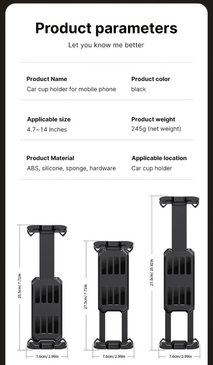 TP08 Cup-Base Car Phone Mount with Expanding Lower Base and Adjustable Clamp for 4–13-Inch Devices
