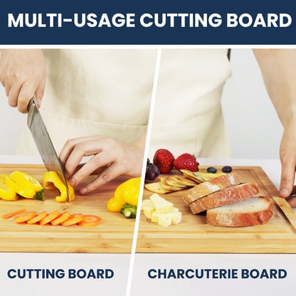 Bamboo Cutting Board Set with Storage Rack & Juice Groove | 4-Piece Kitchen Chopping Board for Vegetables Meat Fruits Bread Cheese | Eco-Friendly Wood Cutting Boards | Perfect Kitchen Gift Set