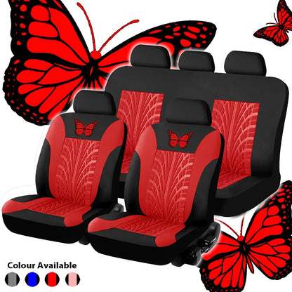 Car Seat Covers 5-Seat Universal Fit – Butterfly Tire Pattern, Thickened Polyester Sponge, Breathable & Dust-Proof (11 Colors)