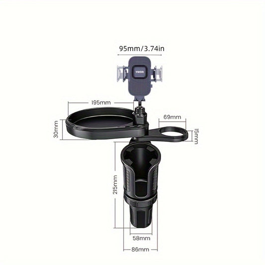 Car Cup Holder Expander 3-in-1 - Expandable Food Tray Table with Phone Mount for Road Trips, Universal Car Organizer for Eating & Drinks