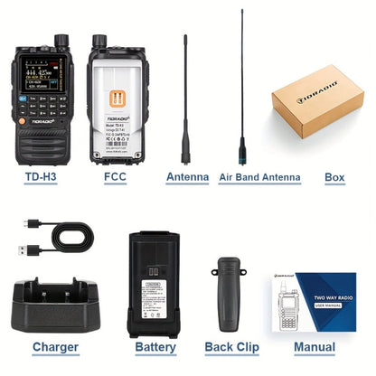 TIDRADIO TD-H3 Ham Radio GMRS Handheld Two Way Radio with USB-C Programming Charging, Long Range 2500mAh Battery, Air Band Antenna, Key Frequency Match for Outdoor Camping Emergency