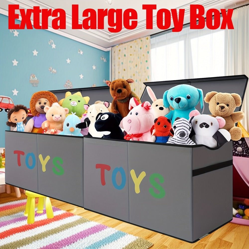 Extra-Large Foldable Toy Storage Chest with Two Compartments, Removable Dividers, Lids and Exact Grey Option