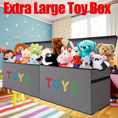 Extra-Large Foldable Toy Storage Chest with Two Compartments, Removable Dividers, Lids and Exact Grey Option