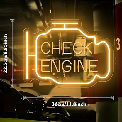 Check Engine Outline LED Neon Sign with 30 x 22.5 cm Panel, Warm Yellow Light and Wall-Mount Display