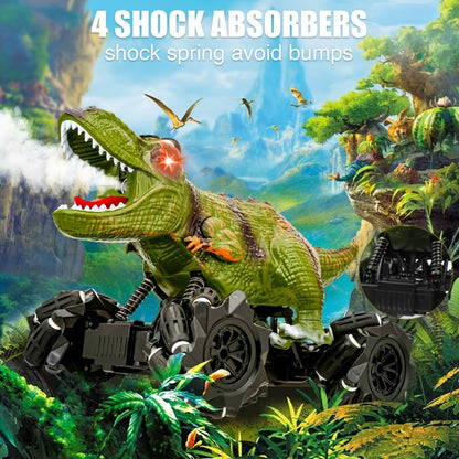 Spray Mist RC Monster Truck Dinosaur with Side-to-Side Drift LED Lights & Sound Effects – All-Terrain Stunt Remote Control Car for Kids Ages 6+ Birthday Easter Gift w/ or w/o Spray