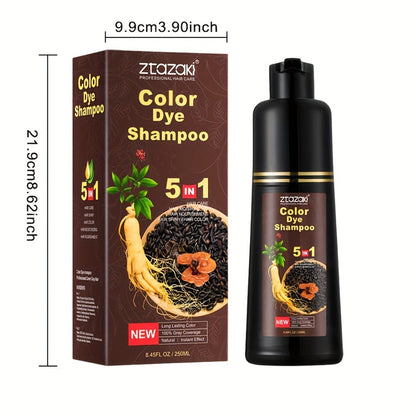 Hair Color Shampoo, ZTAZAKI 5-in-1 250ml Bottle with Six Black, Coffee and Brown Color Options