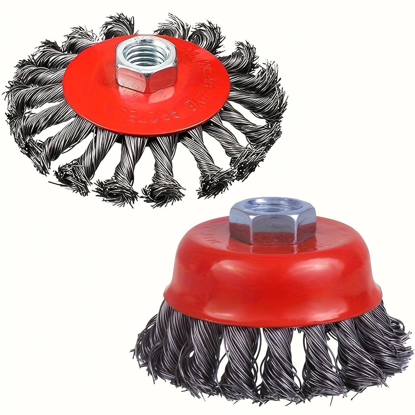 Two-Piece Four-Inch Twisted Wire Cup Brush Set for Angle Grinders, Rust Removal and Weld Cleaning