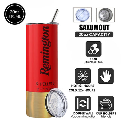 Insulated Tumbler 20oz Bullet and Hunting Graphic in Red, Green or Blue with Lid and Straw