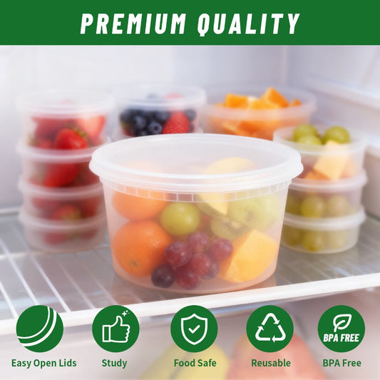 Food Storage Containers 24-Pack 8 oz Deli Boxes with 24 Lids for Microwave, Freezer and Dishwasher Use