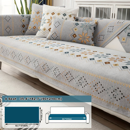 Boho Chenille Sofa Cover Non-Slip Jacquard Woven Couch Slipcover Pet Friendly Machine Washable 2 3 4 Seat Backrest Grey White Orange Bohemian Style