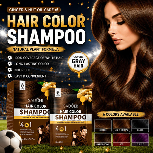 3-in-1 Hair Color Shampoo 10-Pack Single-Use Sachets Natural Dye Deep Cleansing Moisturizing Gel — Gray Coverage Portable At-Home Hair Coloring Unisex Black Brown Red Purple