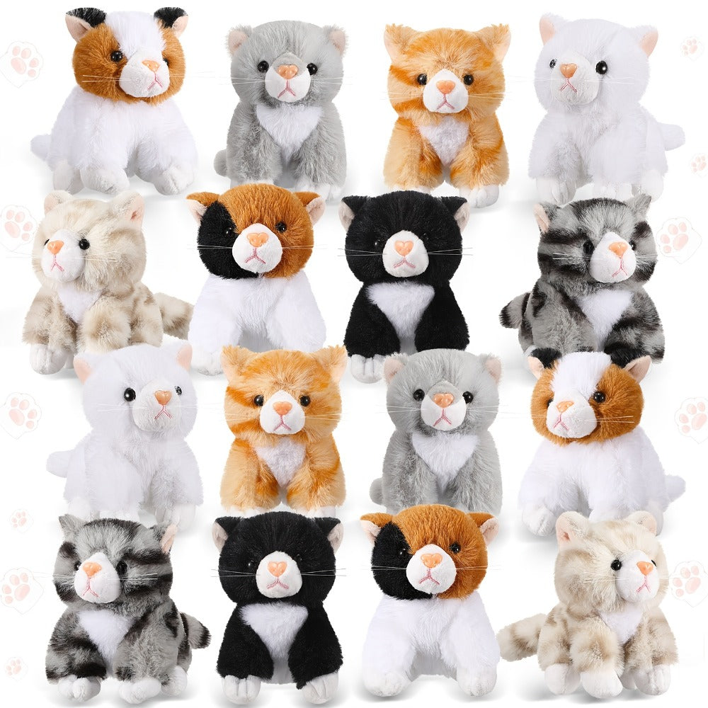 Kitten Stuffed Animal Plush Bulk 16 Pack 5 Inch – Assorted Cute Cat Plush Toys for Party Favors, Birthday Gifts, Classroom Rewards & Halloween Christmas Giveaways