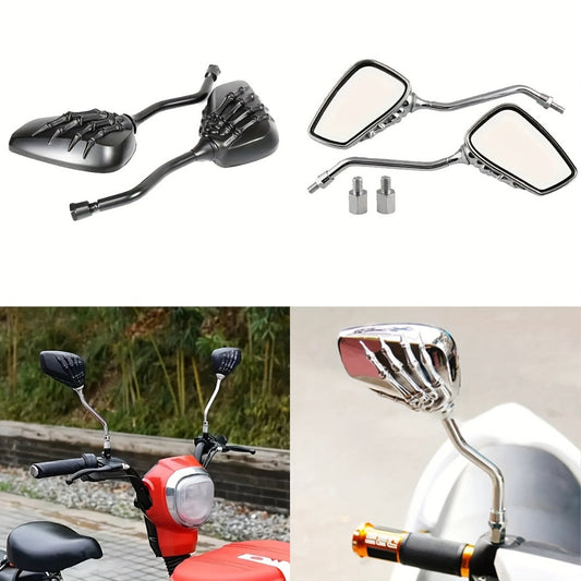 Skull Hand Motorcycle Rearview Mirrors Universal Fit Flat Rectangular Claw Grip Design for Chopper Cruiser Bobber Cafe Racer Bike Side Mirrors Plating Black